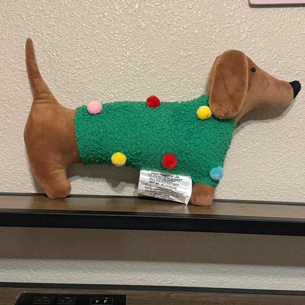 Target Wondershop Dachshund Dog Shape Christmas Holiday Throw Pillow 2023 Pompom